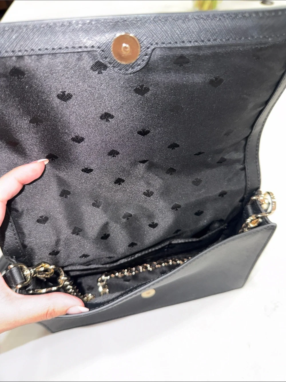 kate spade Black Saffiano Crossbody Bag or over the shoulder Gold Chain